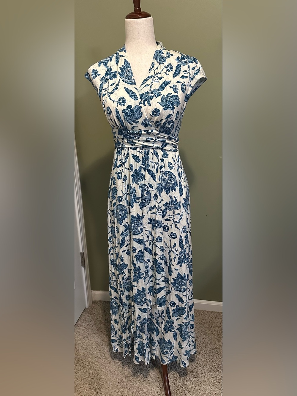 Soma White Maxi Dress with Blue Floral Print